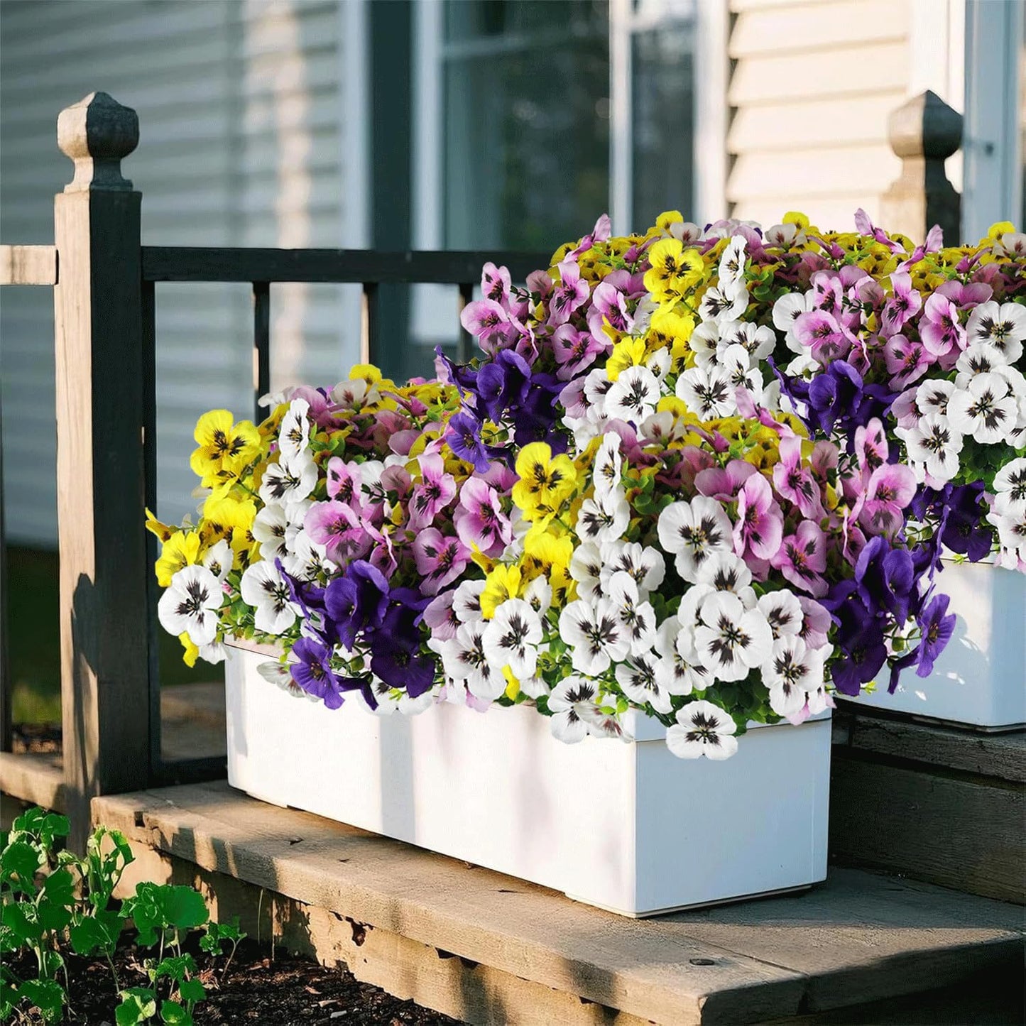 Artificial Fake Pansy Flowers for Outdoor UV Resistant Faux Silk Pansies Spring Flowers for Planter Front Door