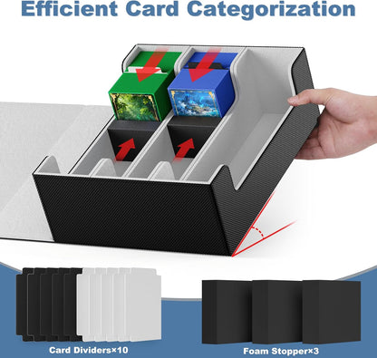 Card Deck Case for Trading Cards 1800+Trading Card Storage Box with 10 Dividers and 3 Foam Stoppers