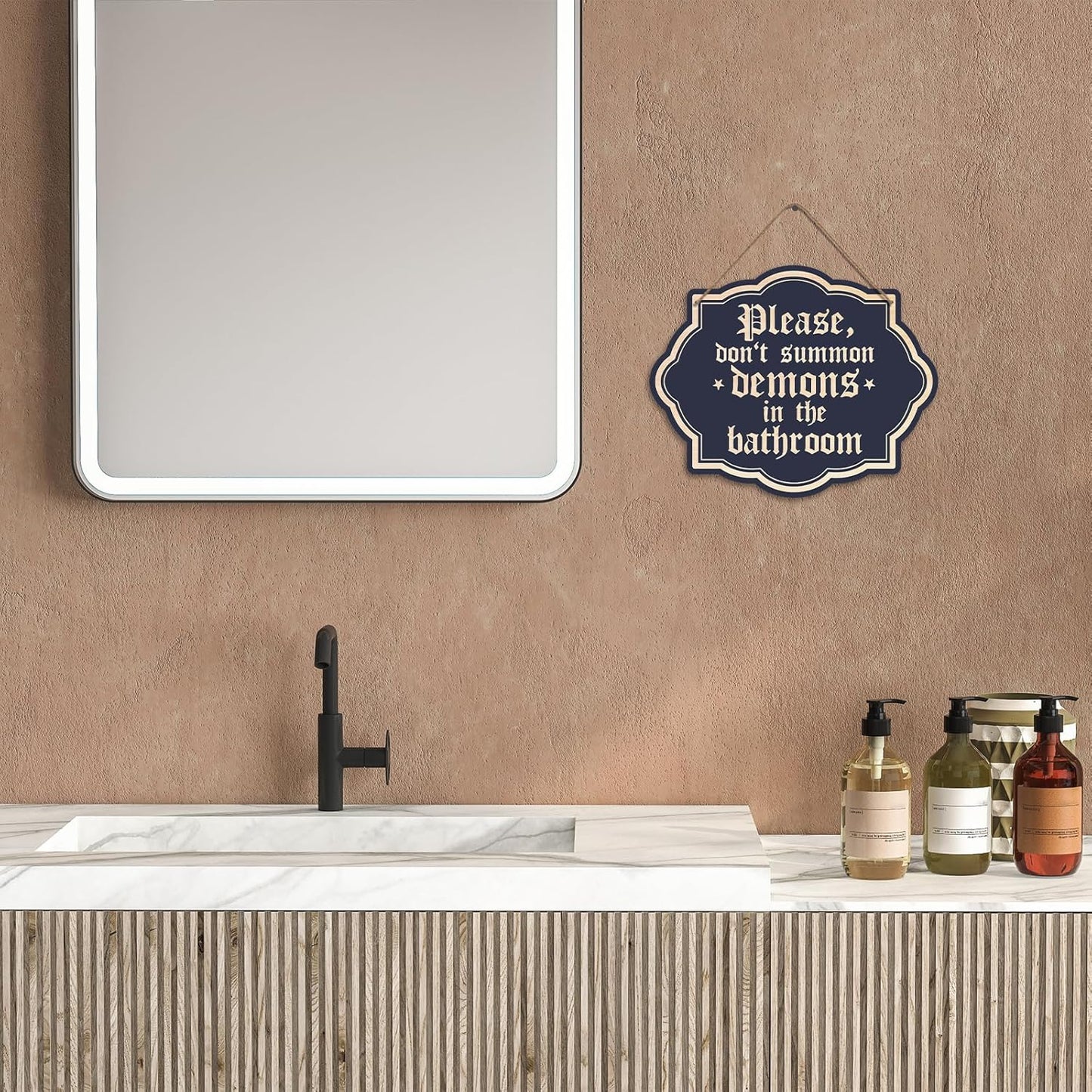 Gothic Bathroom Wall Sign Please Do Not Summon Demons In The Bathroom Wooden Sign