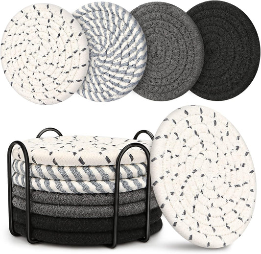 Set of 4 Color 8 Pack Coaster Set Absorbent Coaster with Holder Coffee Table Decor