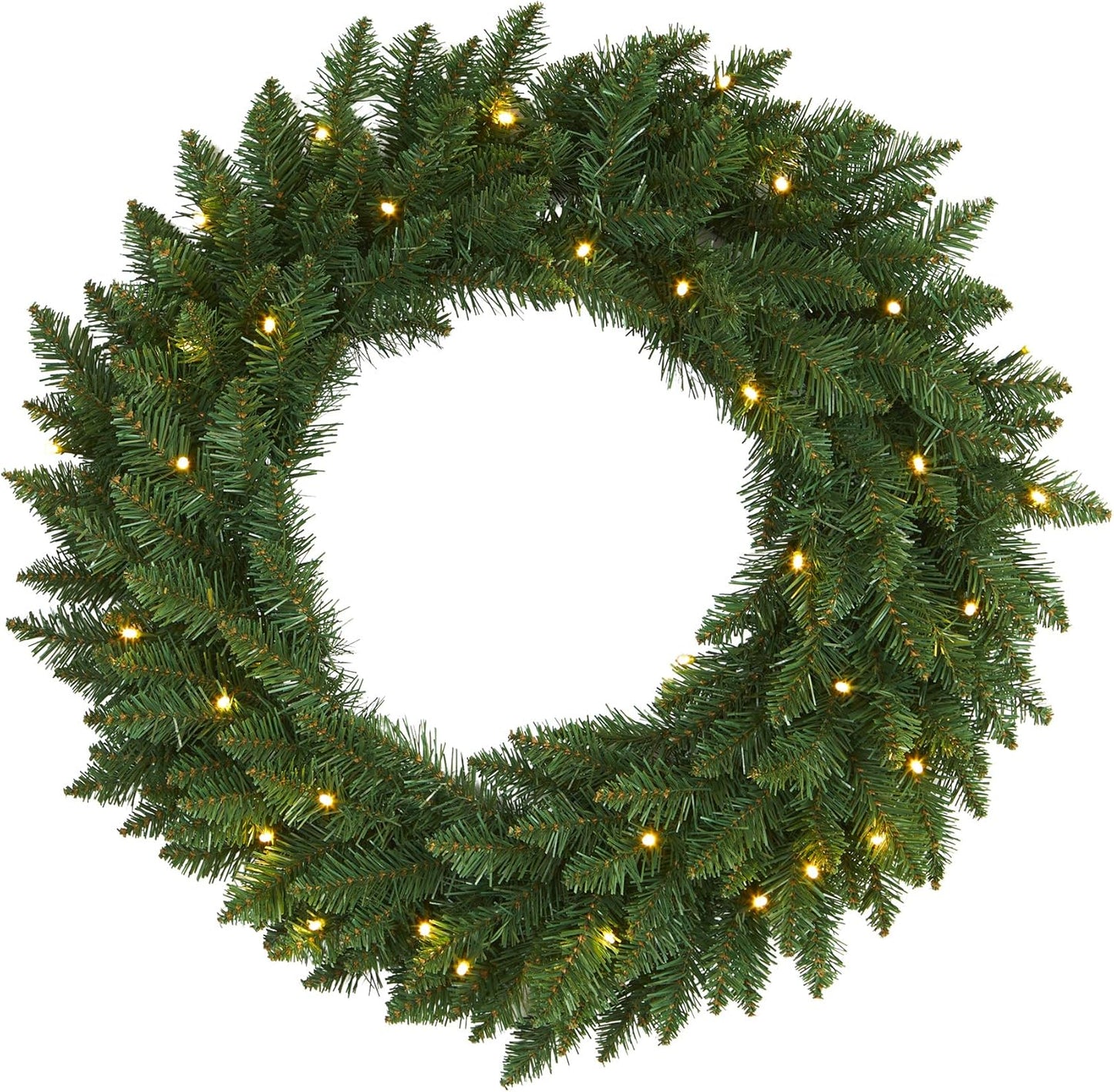 24in Artificial Pine Christmas Wreath, Faux Greenery with Clear LED Lights for Indoor Decor