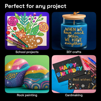 12 Glitter Paint Pens for Glass Marking Rock Painting Ceramic Wood Fabric Scrapbooking, DIY Craft Making Coloring