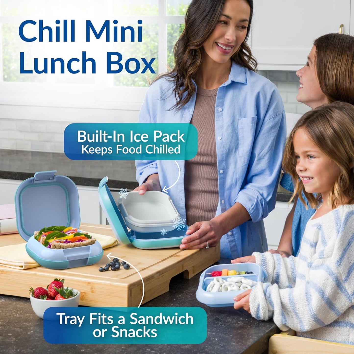 Leak Proof Lunch Box  Built In Ice Pack Keeps Food Cold 2.7-Cup Capacity for Snacks or a Sandwich