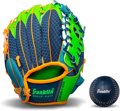 Sports Kids Baseball Glove + Foam Ball Sets - Meshtek Youth Teeball Gloves for Kids + Toddlers