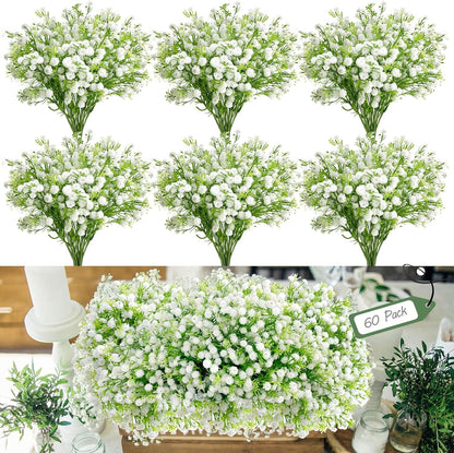 60Pcs Babys Breath Artificial Flowers Bulk White Real Touch Faux Baby Breath Flowers Artificial,