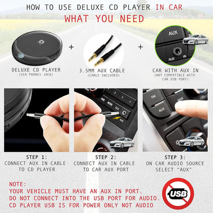 Portable with 60 Second Anti Skip Stereo Earbuds Includes Aux in Cable and AC USB Power Cable