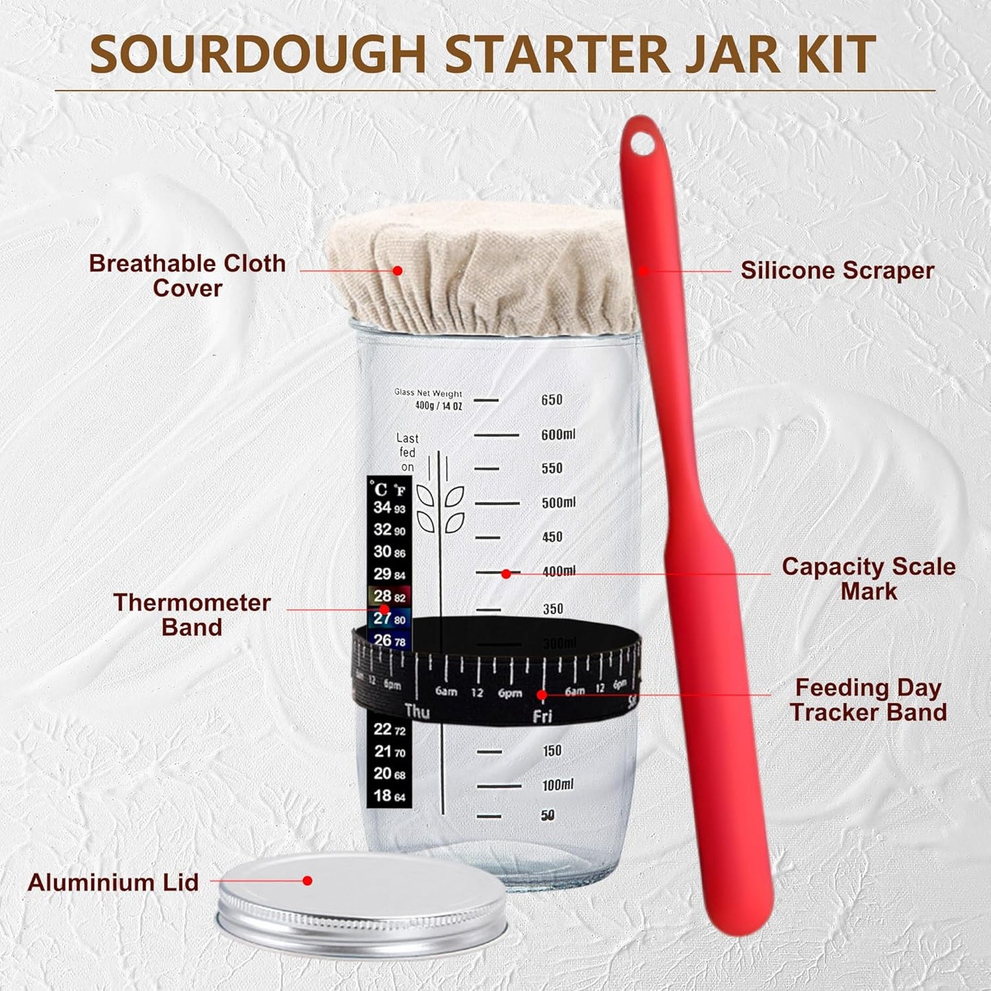 Banneton Bread Proofing Basket with Glass Sourdough Starter Jar Sourdough Bread Baking Supplies