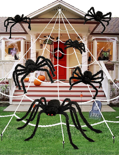 6 Packs Plush Spiders Set Scary Fake Spider for Indoor Outdoor Halloween Decor