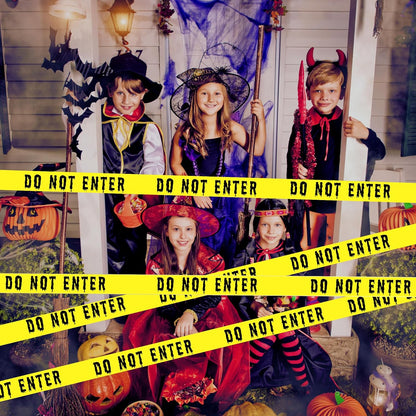 2Pcs Halloween Decorations Caution Tape 2 inch x 164 feet Do Not Enter Caution Tape Roll Yellow Scary Hazard Warning Tape