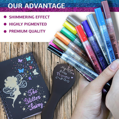 Glitter Paint Marker Pens, Medium Pens for Rock Painting, Stone, Ceramic, Glass, Wood, Fabric, Card Making Canvas DIY Crafts