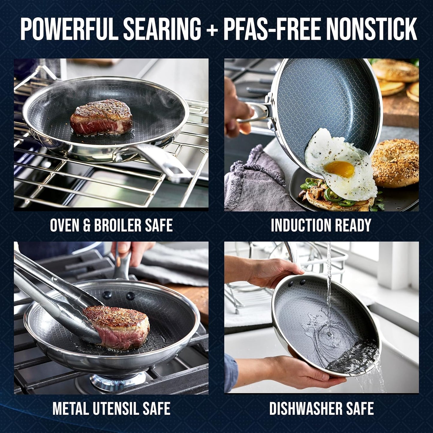 Nonstick Stainless Steel 10” Frying Pan PFAS-Free Ceramic Diamond Surface Skillet Diamond Bond Powerful Searing Dishwasher Safe
