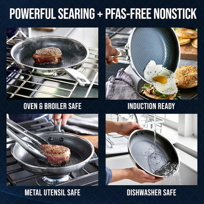 Nonstick Stainless Steel 10” Frying Pan PFAS-Free Ceramic Diamond Surface Skillet Diamond Bond Powerful Searing Dishwasher Safe