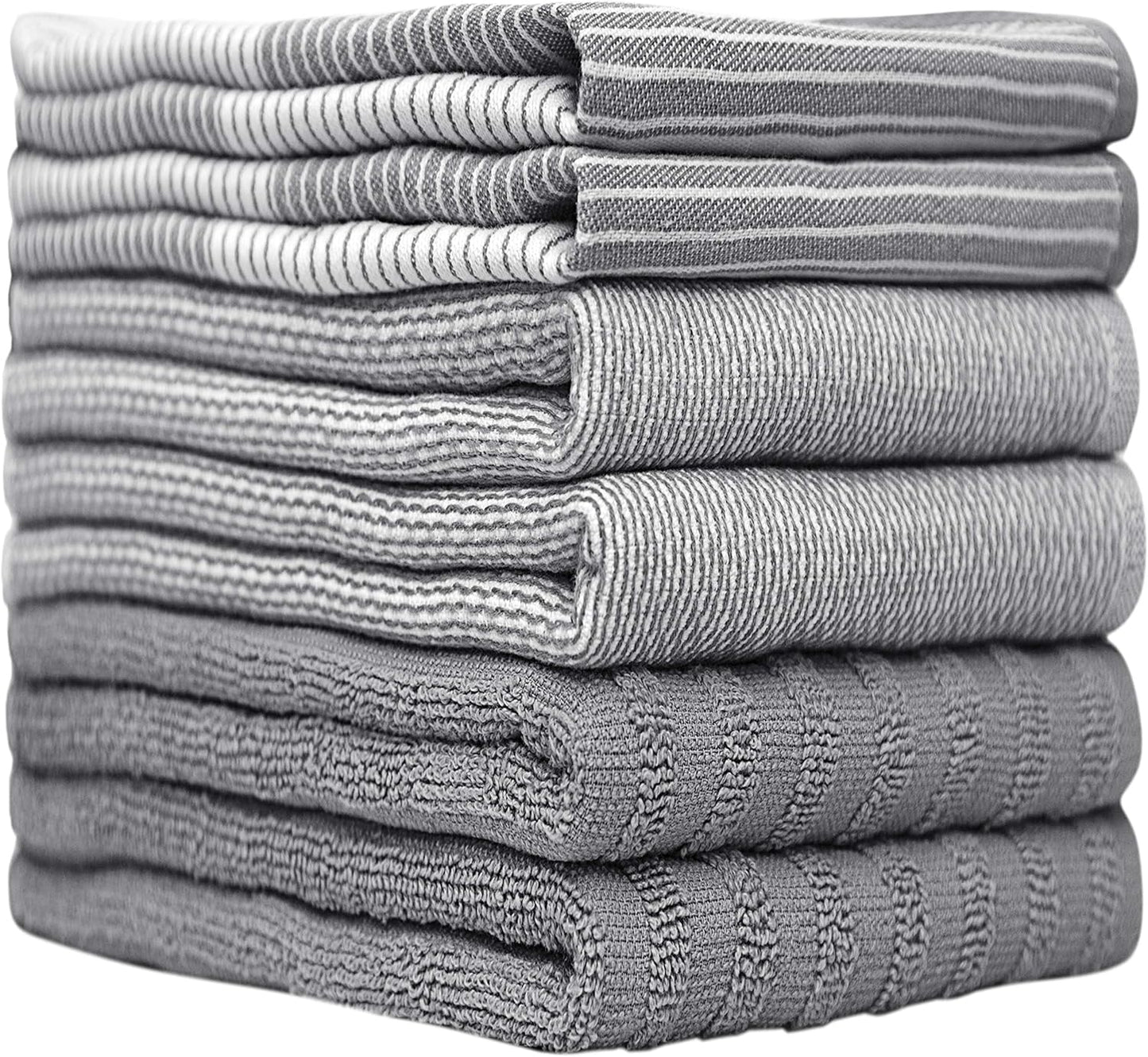 Kitchen Towels (20”x 28” 6 Pack)  Large Cotton Dish Towels Flat & Terry Highly Absorbent