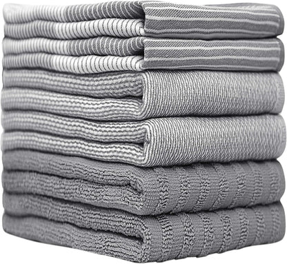Kitchen Towels (20”x 28” 6 Pack)  Large Cotton Dish Towels Flat & Terry Highly Absorbent