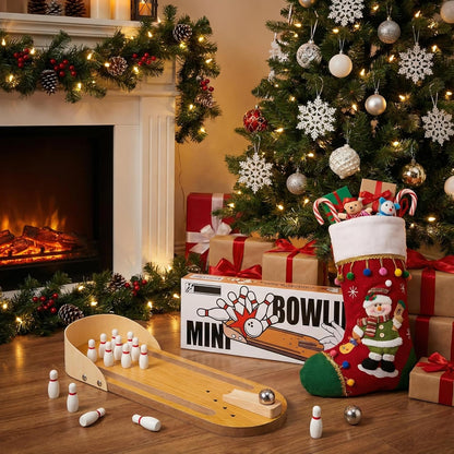 3 otters Mini Bowling Game Set for Kids & Adults Indoor Wooden Tabletop Bowling Game Board Games