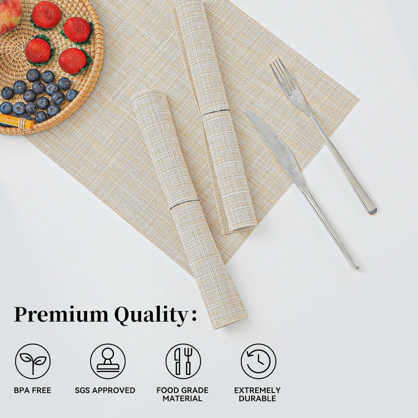 Beige Placemats Set of 4  Heat Resistant Non-Slip Place mats for Dining Table, Washable Durable