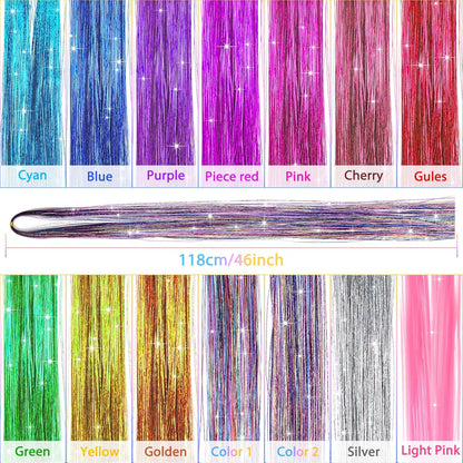 47 inch 2800 Strands Tinsel Hair Extensions for Women Girls Fairy Hair Tinsel Glitter Sparkling Shiny Colorful Synthetic Hair
