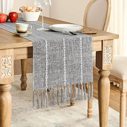 Farmhouse Braided Striped Table Runner Rustic Grey Table Runners 48 Inches Long Boho Home Decor
