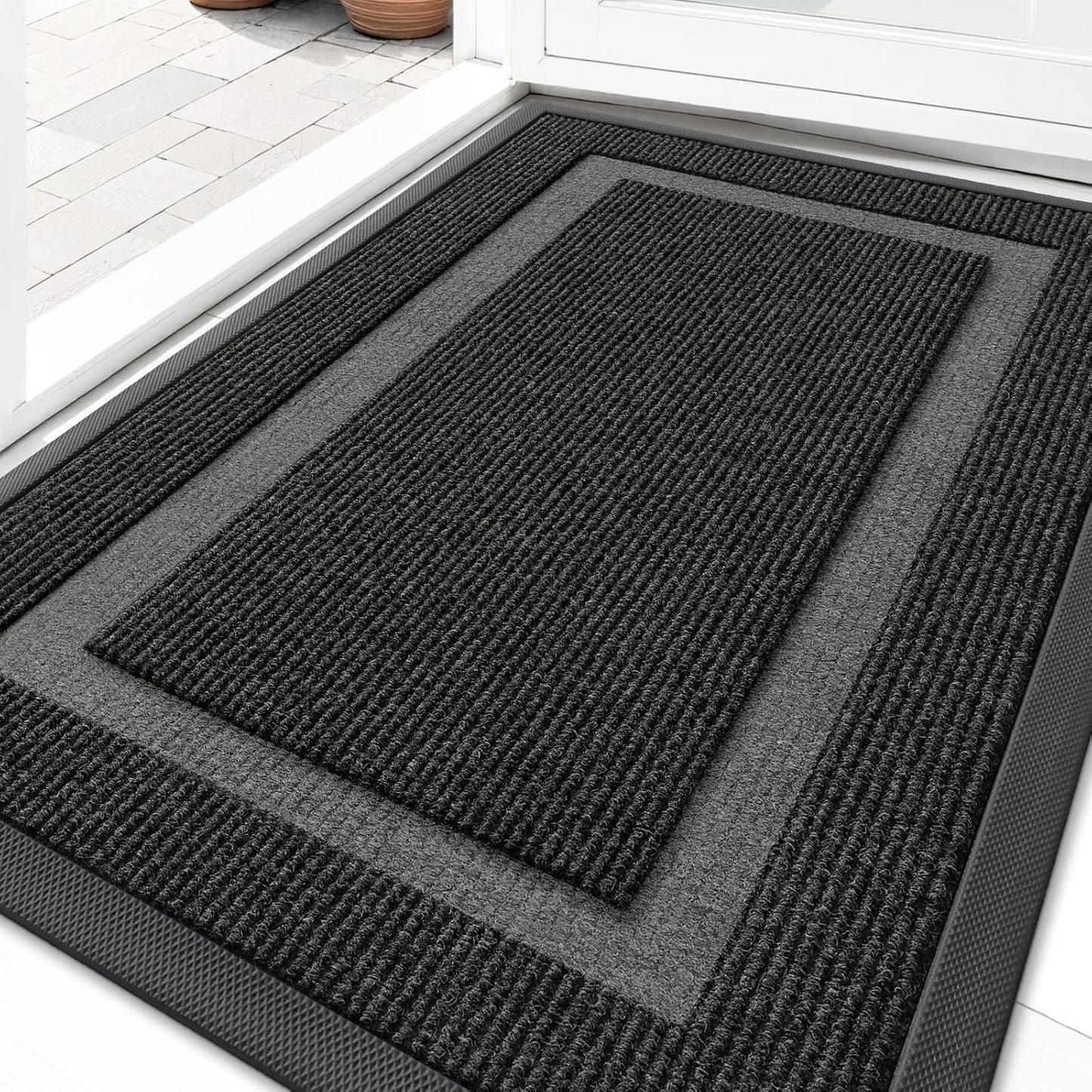 Front Door Mat Indoor Outdoor Entrance Waterproof All-Season All-Weather Doormat Sturdy Natural Rubber