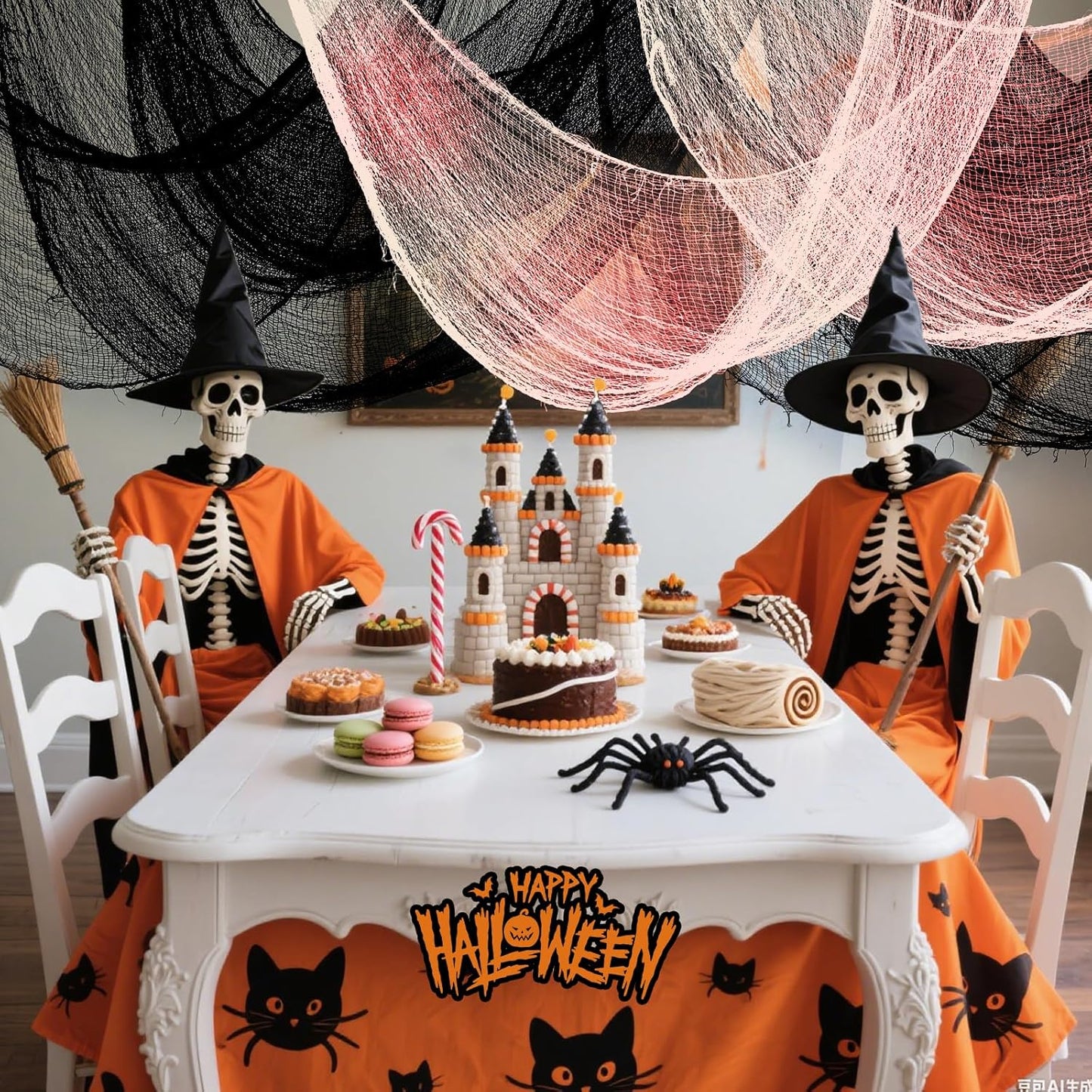 6Pcs Halloween Creepy Cloth 30×72inch Scary Halloween Fabric Gauze 2Pcs Blood 4Pcs Black Creepy Cloth for Yard
