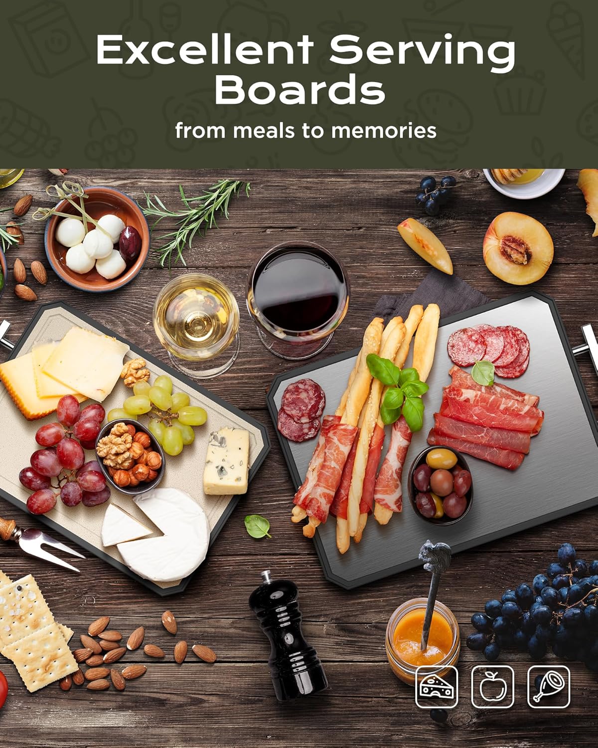 Cutting Board Double Sided Steel Bread Boards for kitchen Stainless Steel Wheat straw pp Large Board for meat