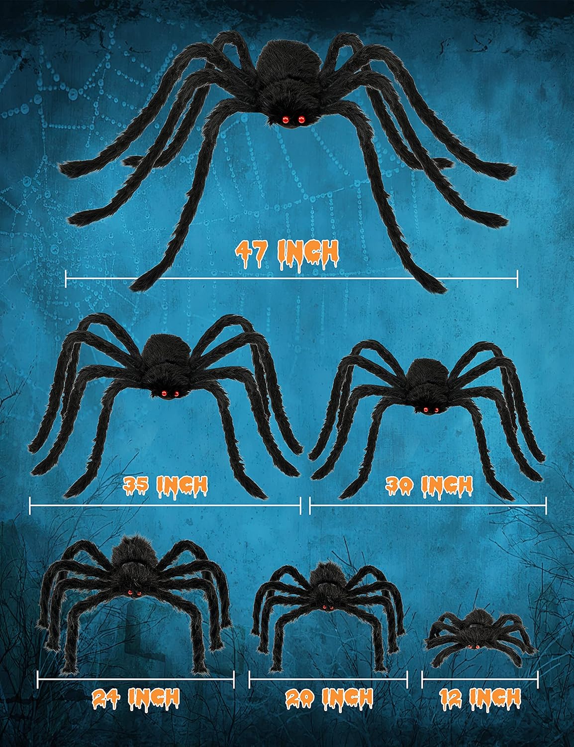 6 Packs Plush Spiders Set Scary Fake Spider for Indoor Outdoor Halloween Decor