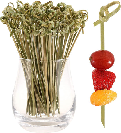 200 PCS Cocktail Picks 4.7 Inch Toothpicks for Appetizers Natural Bamboo Knot Skewers Mini Food Sticks Fancy Tooth Picks