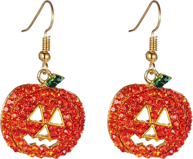 Pumpkin Earrings Red  Hypoallergenic Crystal Dangle Earring for Women Holiday