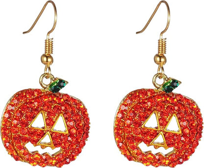 Pumpkin Earrings Red  Hypoallergenic Crystal Dangle Earring for Women Holiday