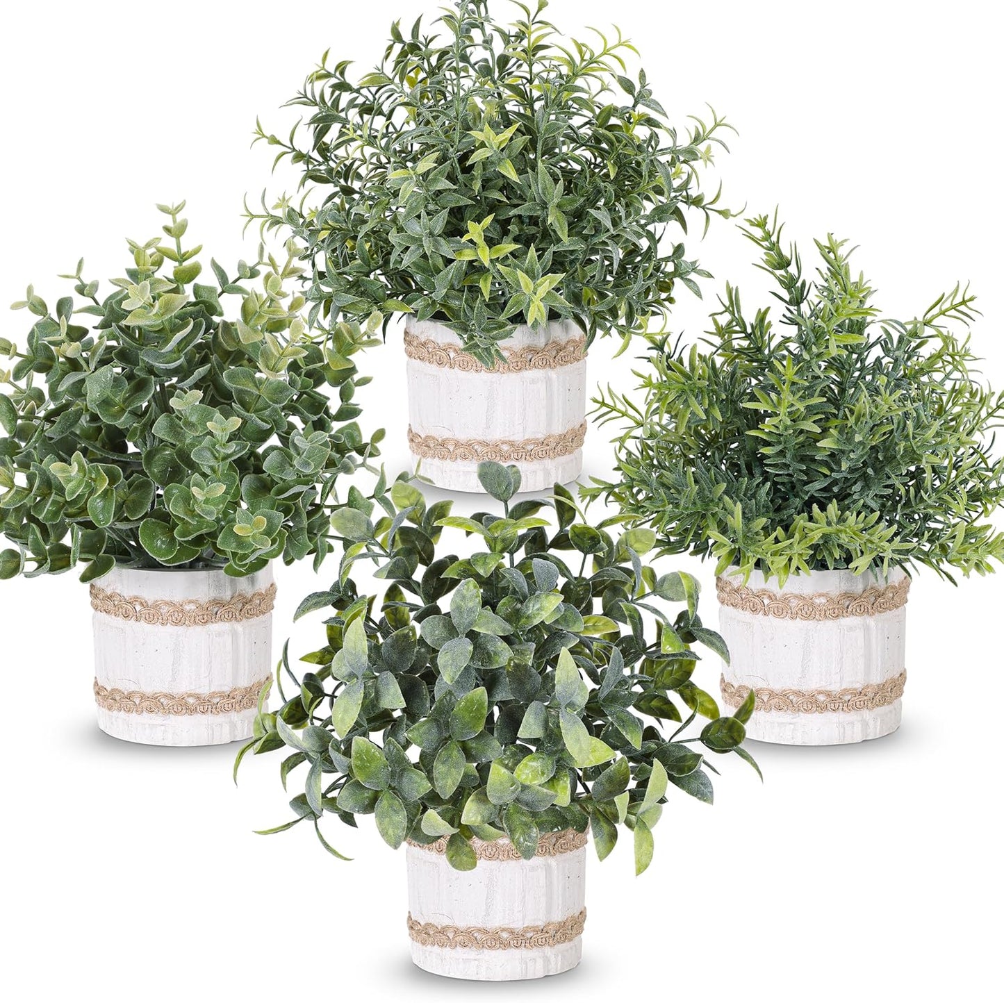 4 Pack Farmhouse Fake Plants Artificial Plants for Home Kitchen Office Desk Rustic Table Boho Aesthetic Room Decor Indoor