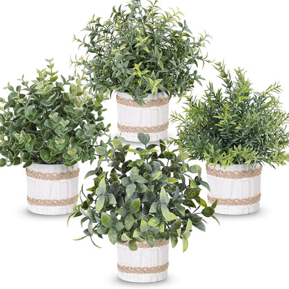 4 Pack Farmhouse Fake Plants Artificial Plants for Home Kitchen Office Desk Rustic Table Boho Aesthetic Room Decor Indoor