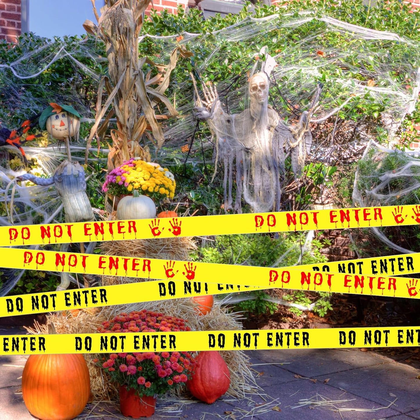 2Pcs Halloween Decorations Caution Tape 2 inch x 164 feet Do Not Enter Caution Tape Roll Yellow Scary Hazard Warning Tape