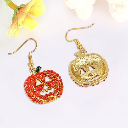 Pumpkin Earrings Red  Hypoallergenic Crystal Dangle Earring for Women Holiday
