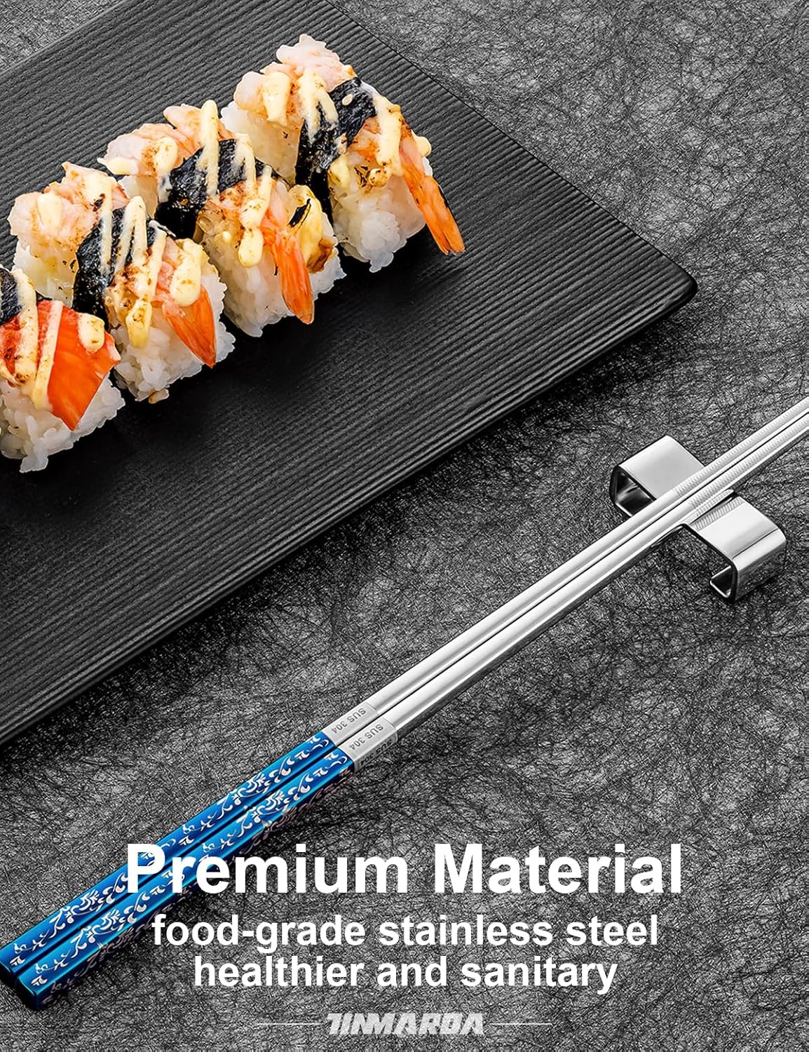 3 Pairs Non-Slip Chop Sticks Reusable Dishwasher Safe Titanium Plated Stainless Steel