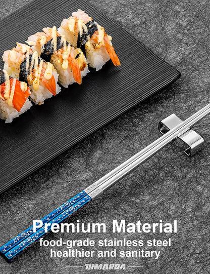 3 Pairs Non-Slip Chop Sticks Reusable Dishwasher Safe Titanium Plated Stainless Steel