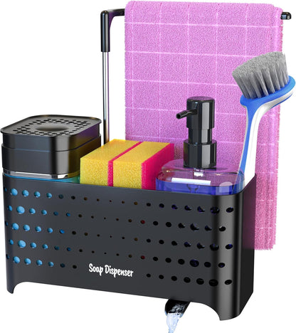 Dish soap dispenser with sponge holder 5-in-1 Kitchen soap dispenser set Soap holder kitchen