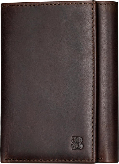 Trifold Wallet for Men - RFID Blocking Full Grain Leather 11 Card Slots & ID Window Slim Everyday Carry, Durable Stitching