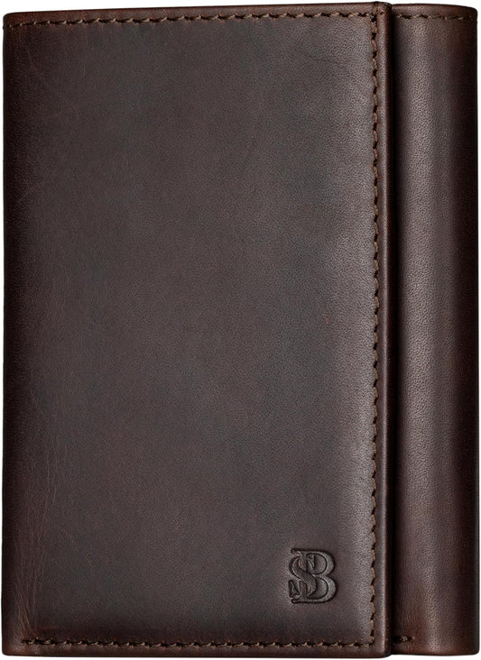 Trifold Wallet for Men - RFID Blocking Full Grain Leather 11 Card Slots & ID Window Slim Everyday Carry, Durable Stitching
