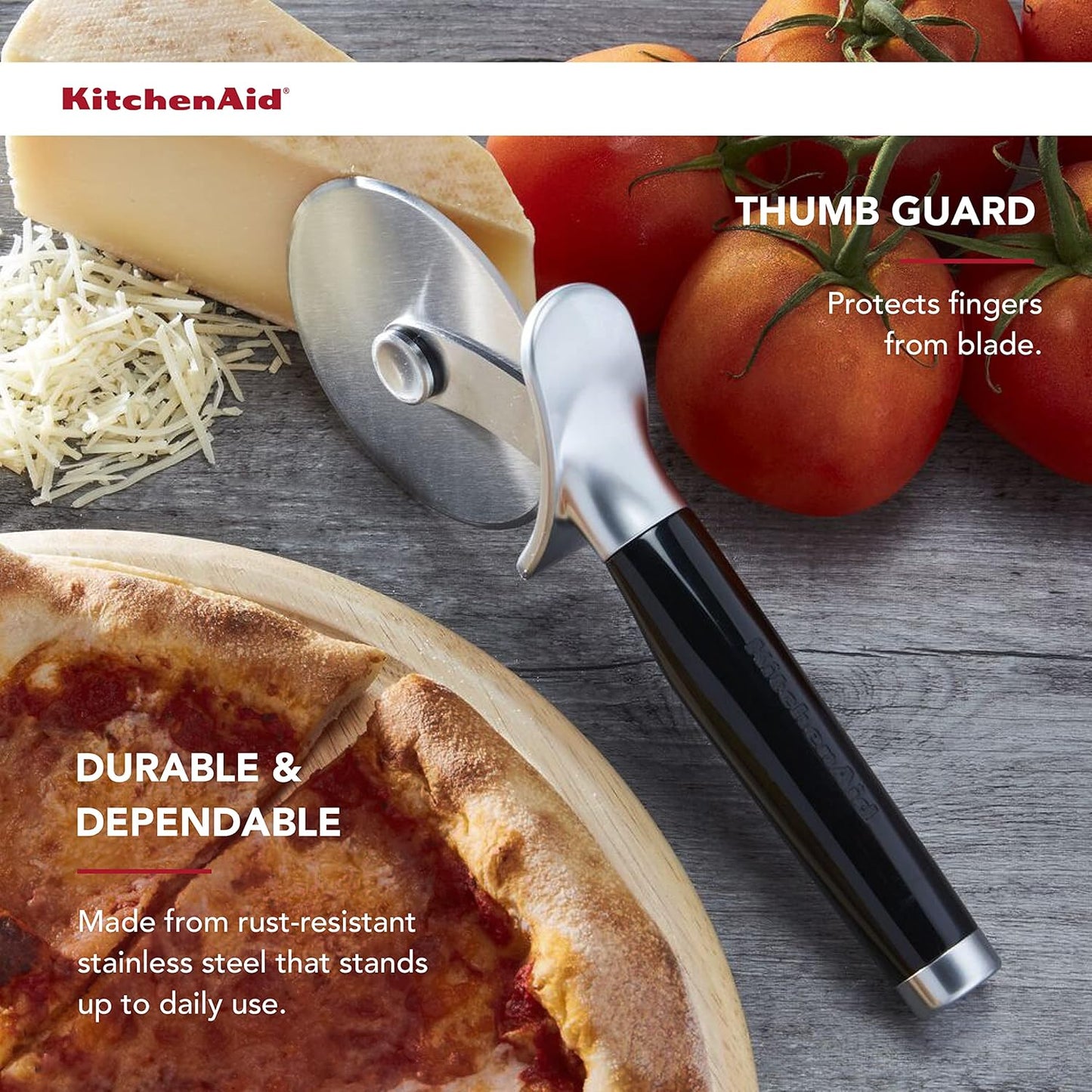 Pizza Wheel with Sharp Blade For Cutting Through Crusts Pies and More Built In Finger Guard