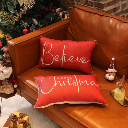 Throw Pillow Covers 12x20 Inch Set of 2 Merry Christmas Farmhouse Decorations Believe Holiday Decor