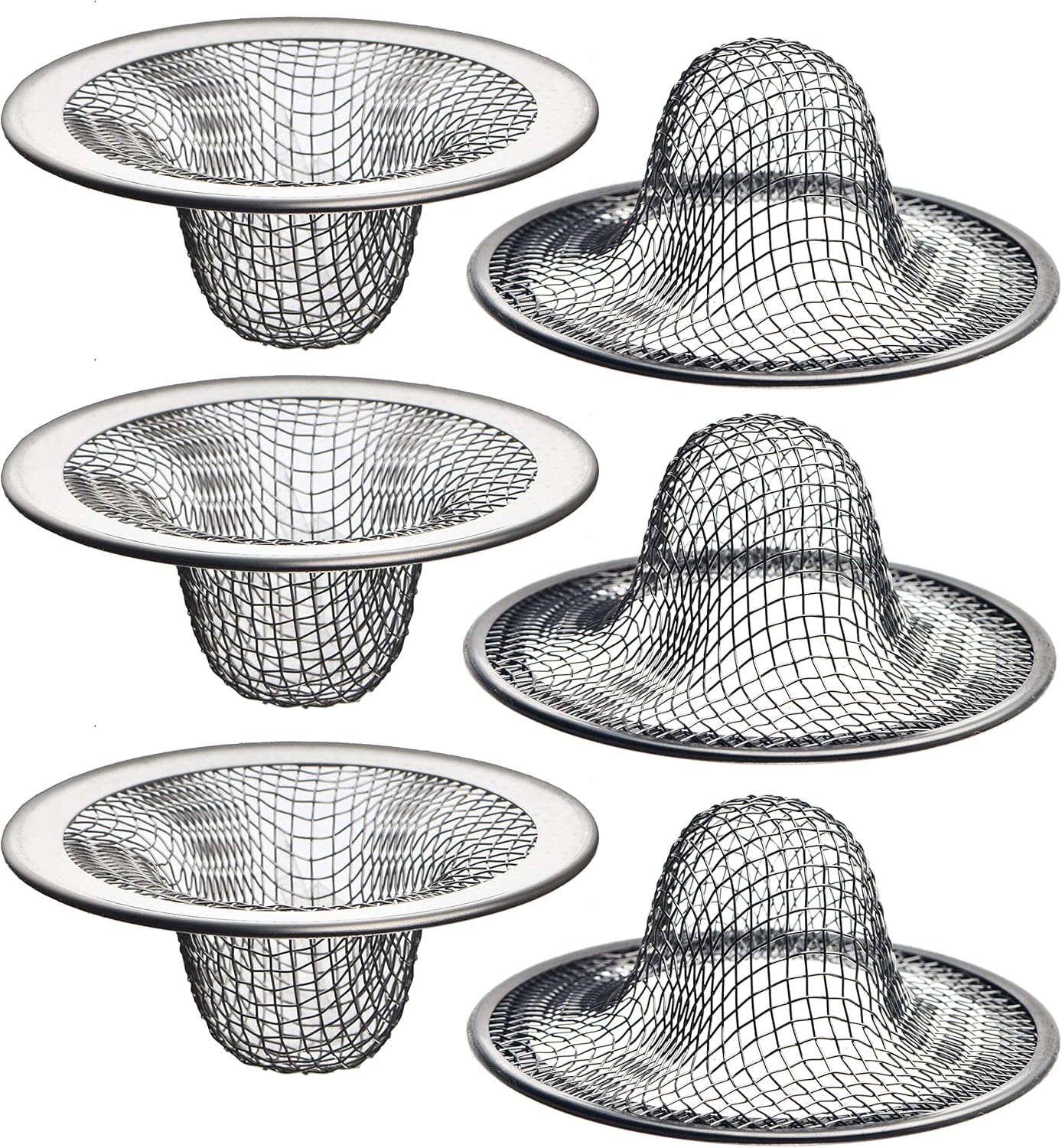 6 Pack - 2.125" Top / 1" Basket- Mesh Sink Drain Strainer Hair Catcher for Bathroom Sink, Utility, Slop, Laundry