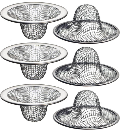 6 Pack - 2.125" Top / 1" Basket- Mesh Sink Drain Strainer Hair Catcher for Bathroom Sink, Utility, Slop, Laundry