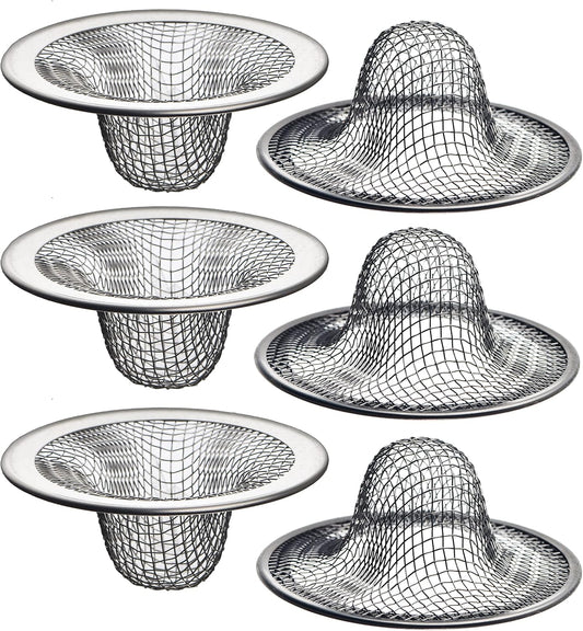 6 Pack - 2.125" Top / 1" Basket- Mesh Sink Drain Strainer Hair Catcher for Bathroom Sink, Utility, Slop, Laundry