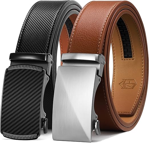 Ratchet Belt for Men 2 Packs Leather Mens belt For Gift Men Dress and Casual