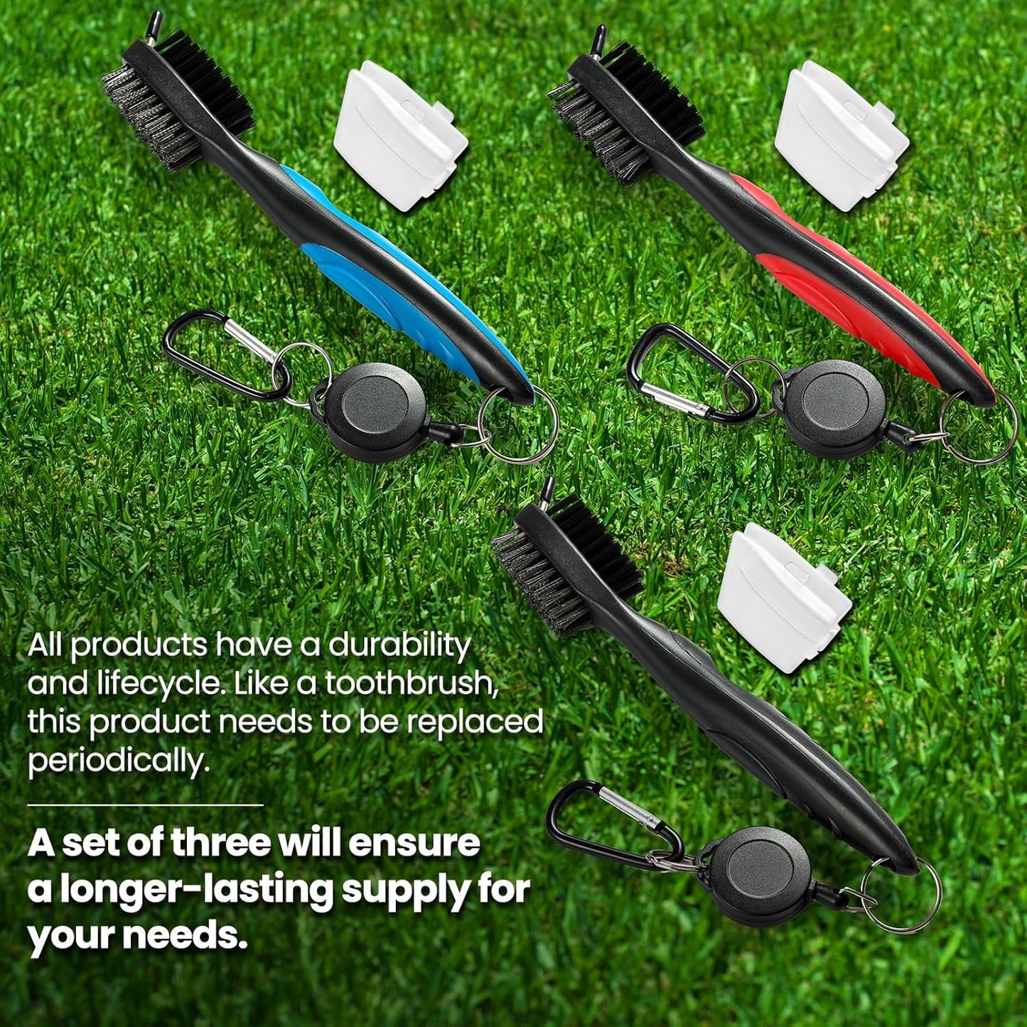 Brush and Club Groove Cleaner with Retractable Zip-line and Aluminum Carabiner Cleaning Tools