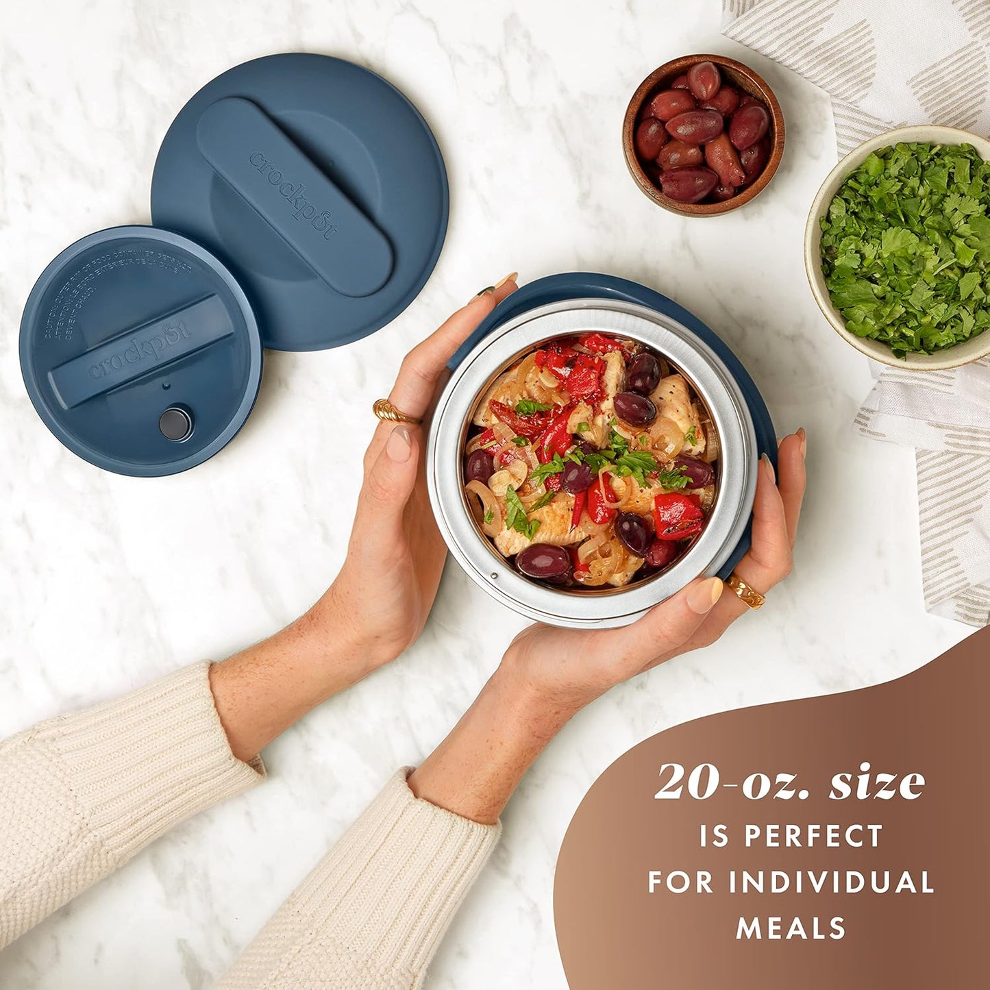 20 Ounce Electric Lunch Box Portable Food Warmer Faded Blue Perfect for Travel Car