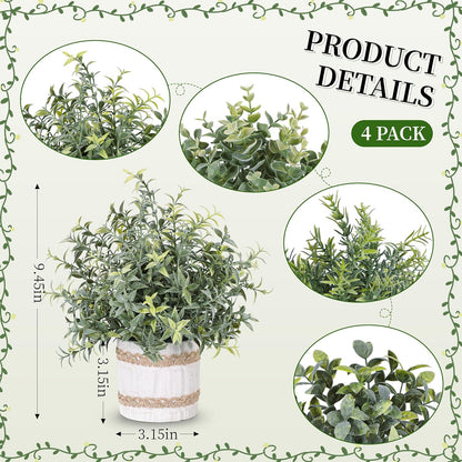 4 Pack Farmhouse Fake Plants Artificial Plants for Home Kitchen Office Desk Rustic Table Boho Aesthetic Room Decor Indoor