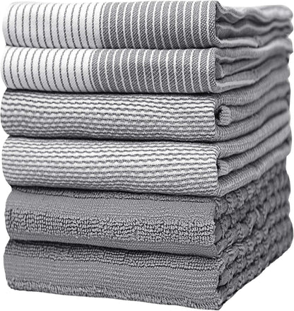 Kitchen Towels (20”x 28” 6 Pack)  Large Cotton Dish Towels Flat & Terry Highly Absorbent