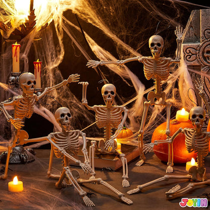 5 PCS Skeleton Decor 16 Inches Full Body Posable Joints Hanging Skeletons for Halloween Decorations