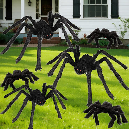 6 PCS Giant Hairy Black Spiders Set with Different Sizes (36” 30” 24” 18” 12”), Realistic Scary Fake Spiders